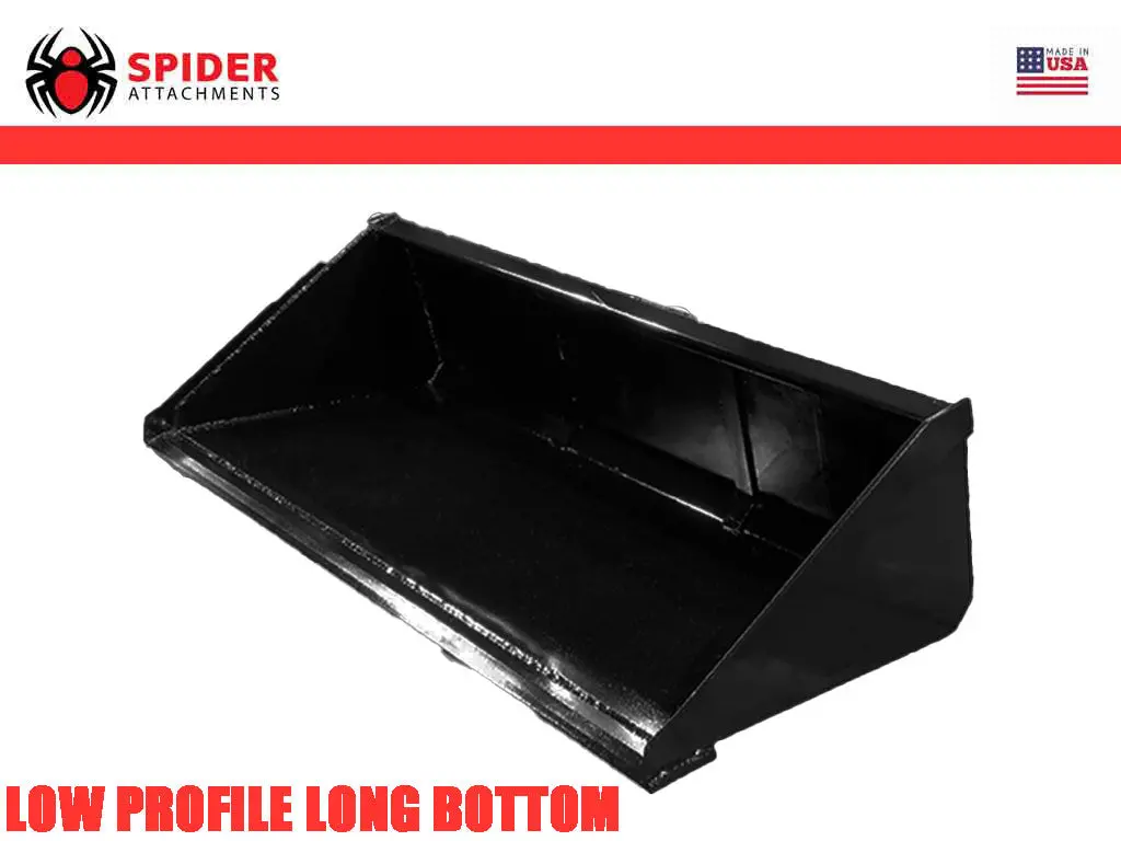 Spider Attachments Heavy Duty Low Profile Long Bottom Buckets For Skid Steer Loaders 1