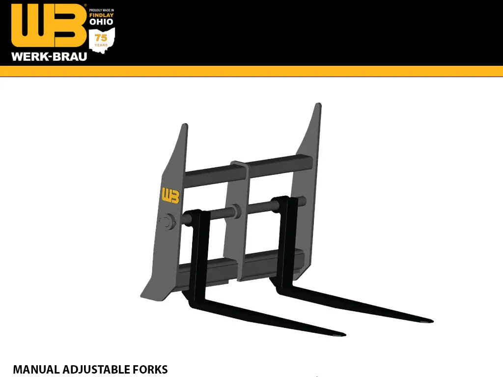 Werk-Brau Manual Adjustable Forks For Wheel Loaders 43,000 - 68,000 Lbs. (Class 5 & 6) 1