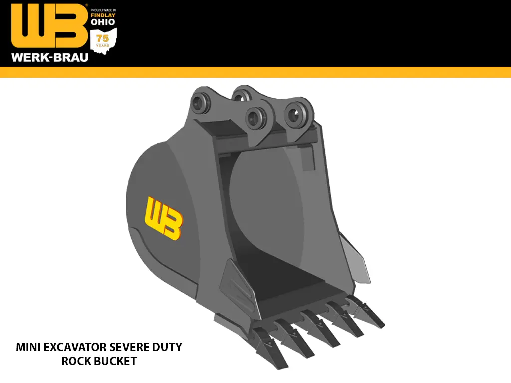 Werk-Brau Severe Duty Rock Bucket For 7,500 - 11,000 Lbs. Excavators. (Mini 15) 1