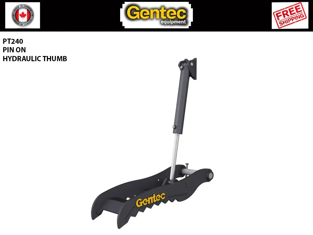Pt240 Gentec Hydraulic Pin-On Thumb For 25,500Lbs To 39,000Lbs Excavator - 2 Tines 1