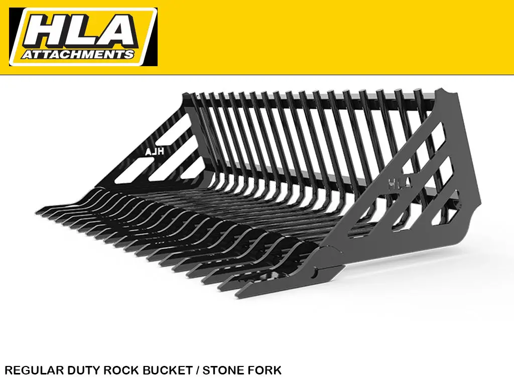 Hla Regular Duty Stone Fork/Rock Bucket (Retainer Style Tine) For Skid Steer 1