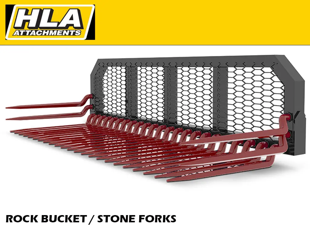 Hla Stone Fork/Rock Bucket (Cranked Kverneland Tine) For Skid Steer 1