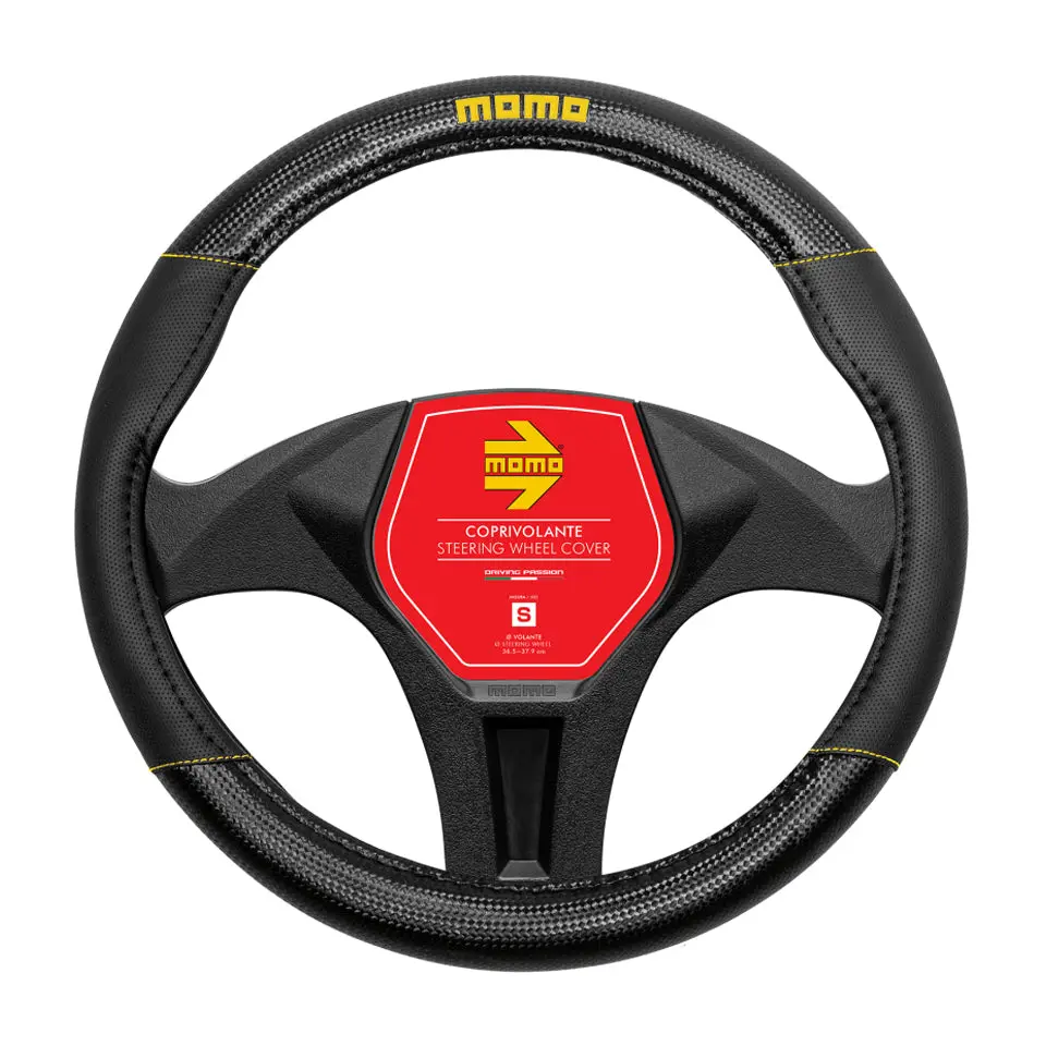 Momo Steering Cover Carbon Black/Yellow M 1