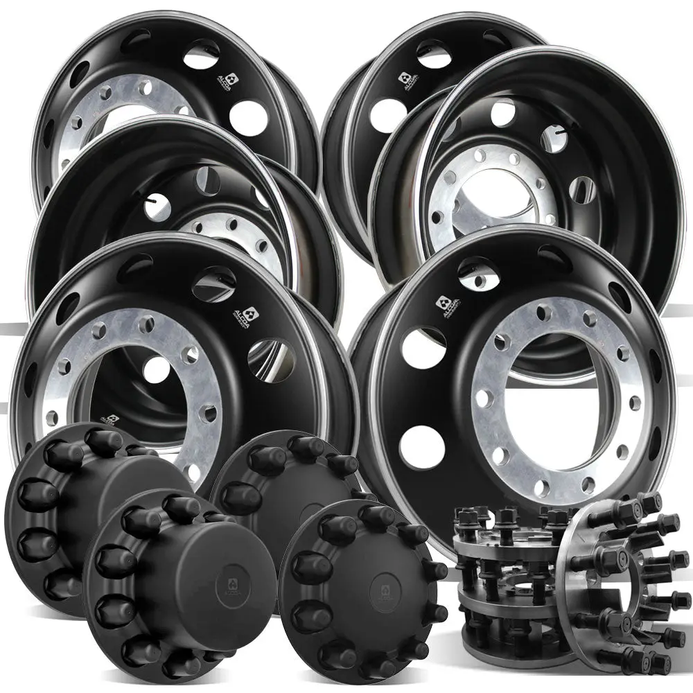 22.5 Alcoa Dura-Black Wheels W/ 10 Lug Adapters For Dually Trucks 1