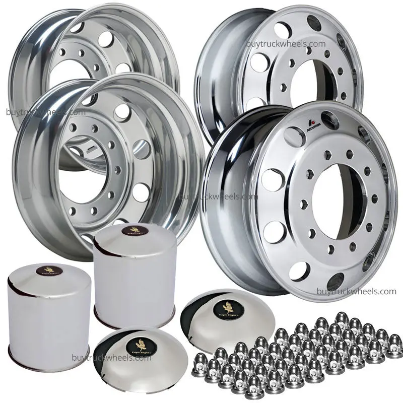 24.5 X 8.25 Accuride 10X285mm Hub Pilot High Polished Both Sides Set Of 4 Wheel Kit 1