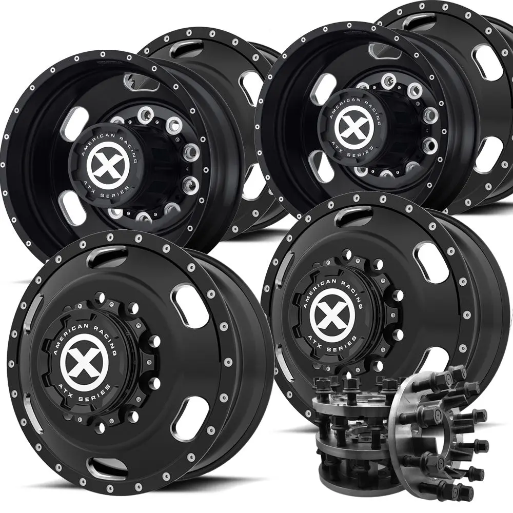 1-Ton Dually 8 To 10 Lug Adapter W/ 22.5 Black Indy Wheels 1