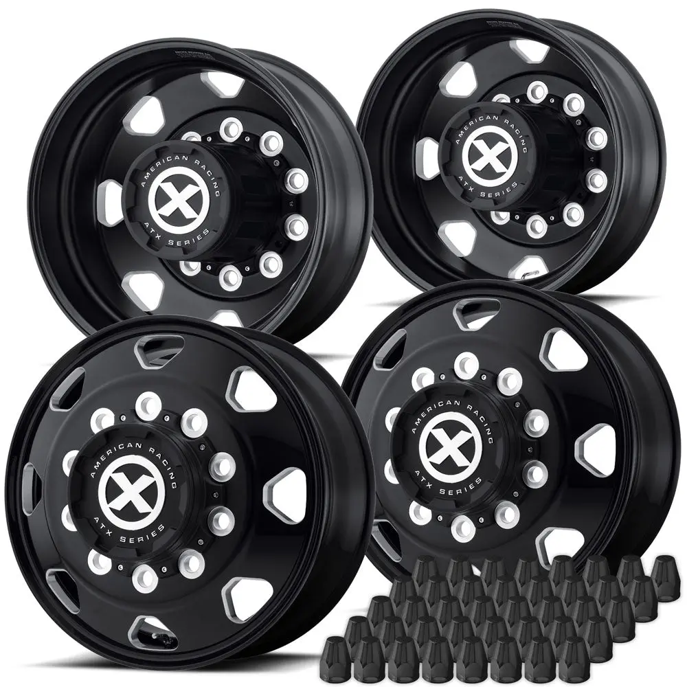 22.5X8.25 Atx 10X285mm Hub Pilot Satin Black "Octane" 4 Wheel Kit - Single Rear Axle 1