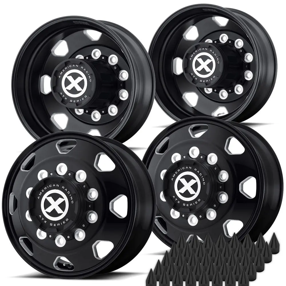 22.5X8.25 Atx 10X285mm Hub Pilot Satin Black "Octane" 4 Wheel Kit - Single Rear Axle 2