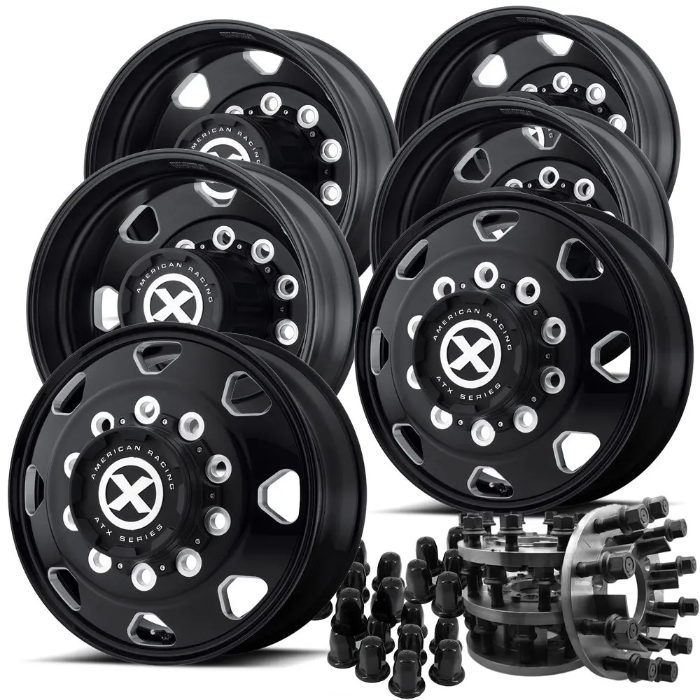 1-Ton Dually 8 To 10 Lug Adapter W/ 22.5 Black Octane Wheels 1