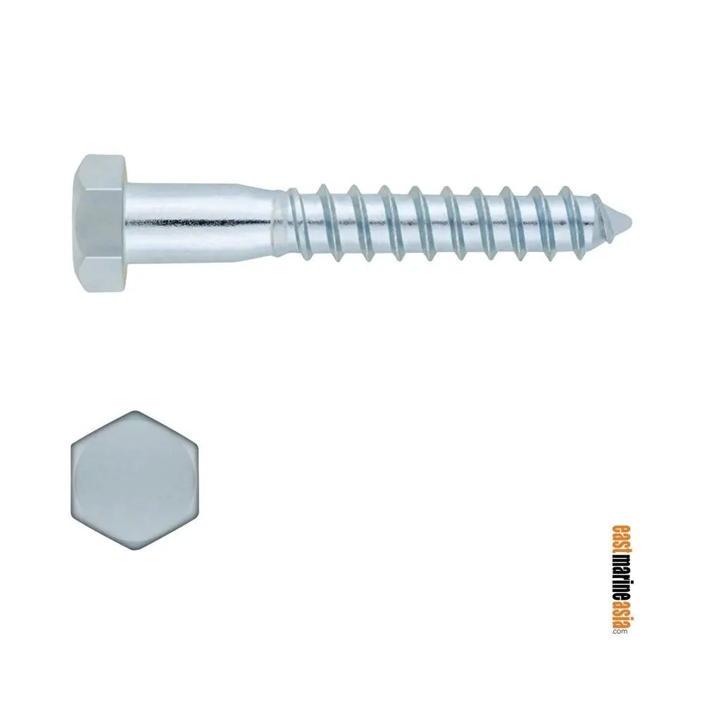 Stainless Steel 316 Lag (Wood) Screw Hex Head - Half Thread (Din 571) 1