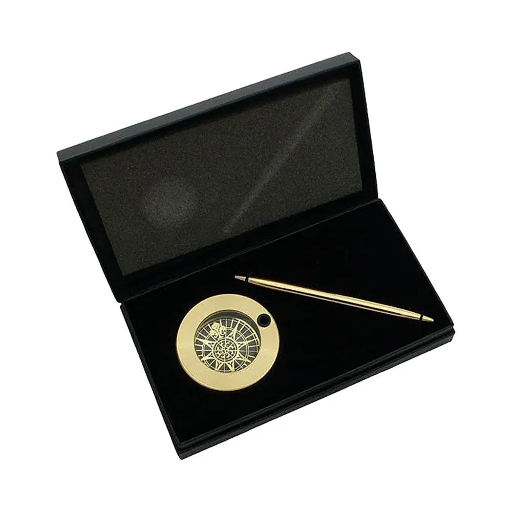 Weems & Plath Brass Magnifier Weight And Pen Set 1